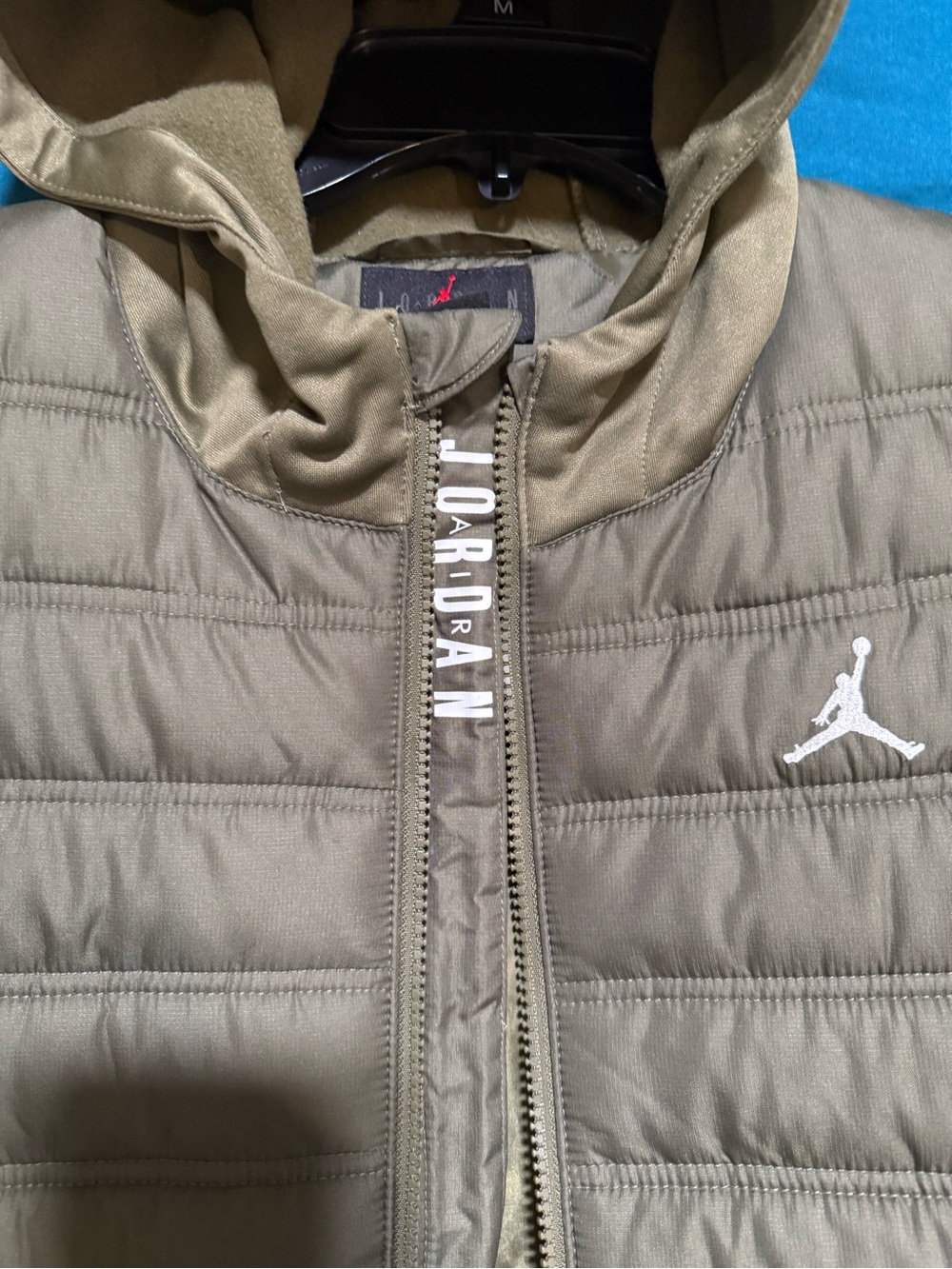 Jordan boys Olive Green Quilted Hooded Puffer Jacket with White Logo